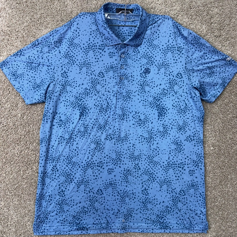 G/FORE Polo Shirt Mens XL Star Print Blue Palma Ceia Golf Short Sleeve FAIR
